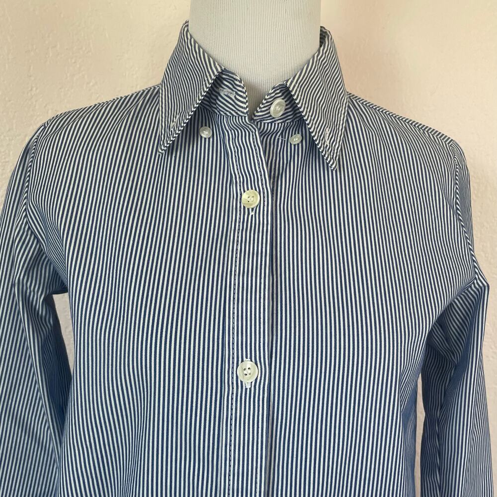 Korean Fashion Blue Pinstripe Shirt Dress Preppy Button Down - Picture 9 of 9
